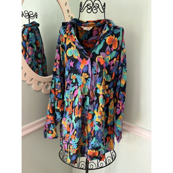 RARE ART TO WEAR BY KEN DONE pant shirt set  one SIZE Vtg Colorful Rayon Geo - Picture 1 of 12